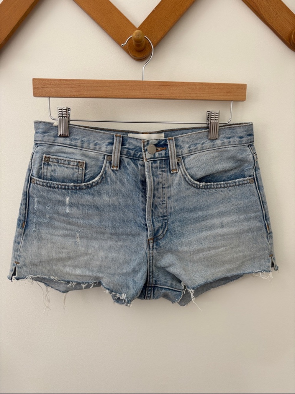 Denim Forum The Yoko Light Blue Distressed Denim Cutoff Shorts